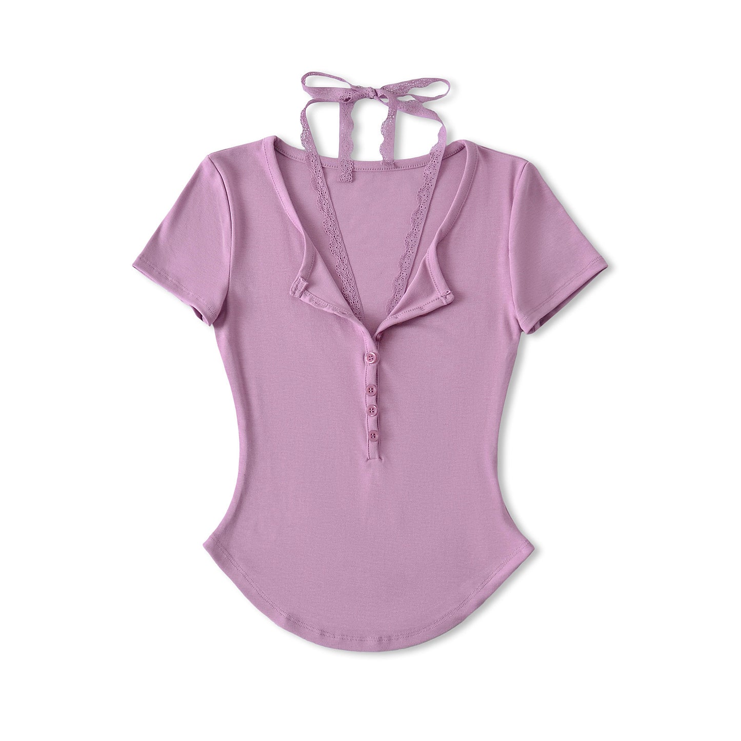 Slim fit V-neck lace short sleeved T-shirt