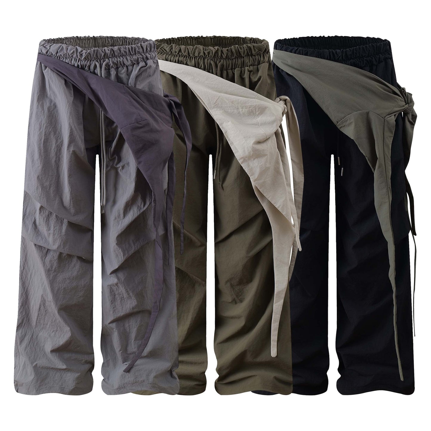 Pleated Patchwork Casual Pants Unisex Loose Wide Leg Straight Tube Sports Trousers
