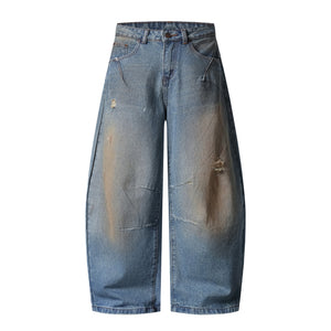 Washed Distressed Design Tapered Jeans for Men and Women, Loose Fit Casual Wide-Leg Pants