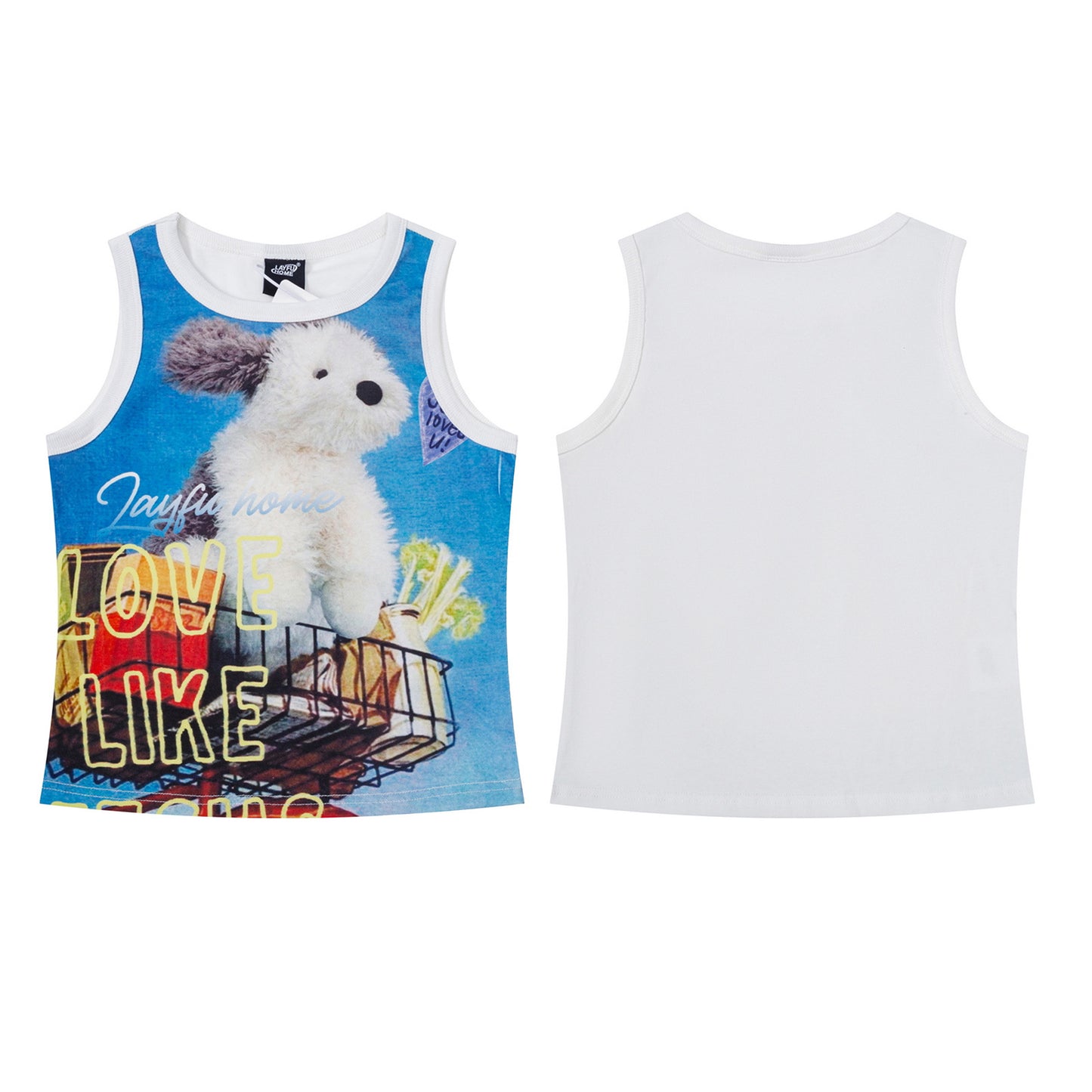 Spicy Girl Fuzzy Puppy Print Sleeveless Top Women Summer Slim Fit Short Elastic Camisole