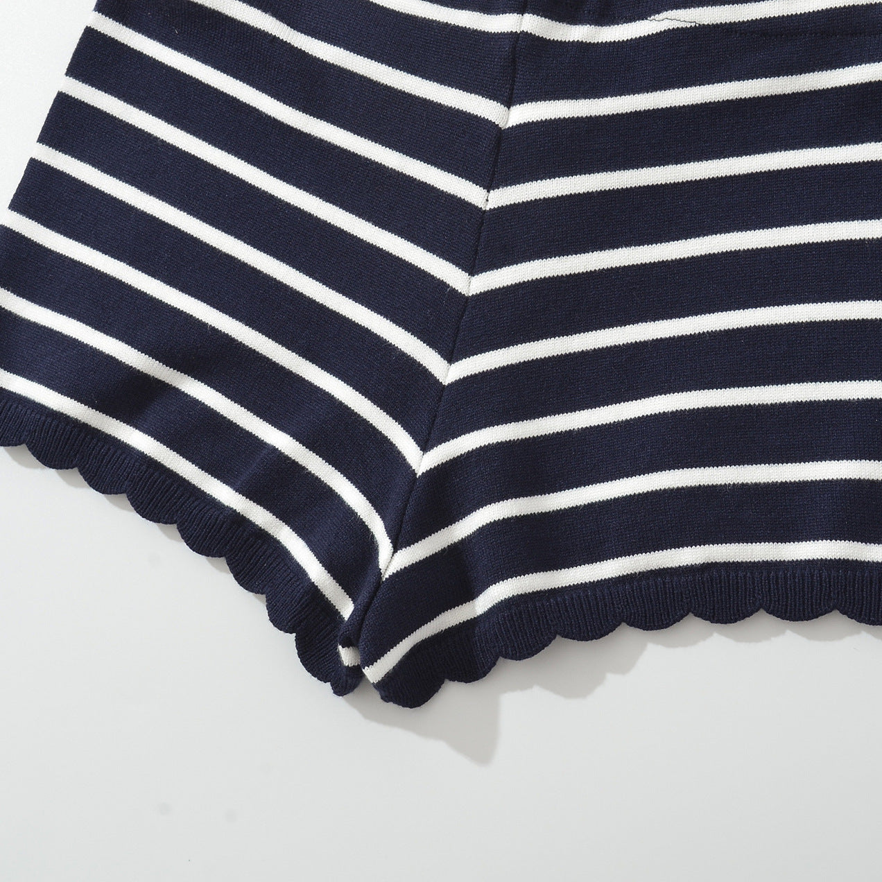 Elastic Fitted Dark Blue Striped Small Lace Hem Knit Shorts