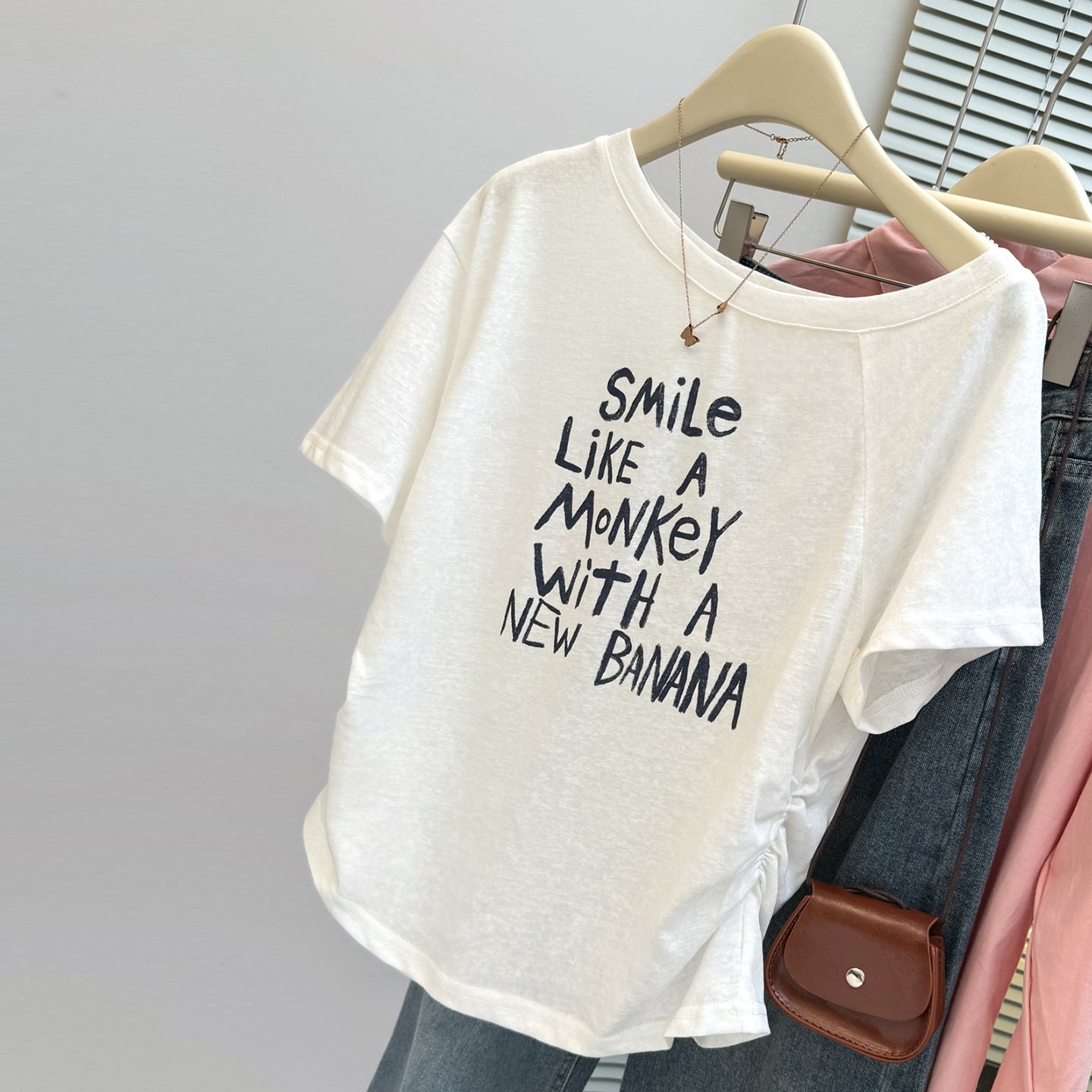 Cotton Pleated Waist Short Sleeve T-Shirt Women's Slim Korean Version Sexy Off-Shoulder Top