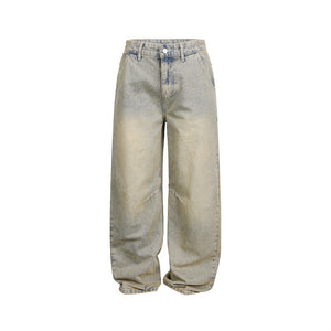 Used washed denim jeans for men and women with wide legs