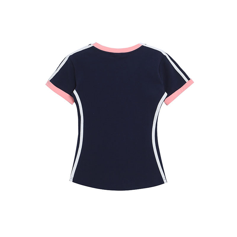 Short Sleeve T-Shirt Spicy Girl Style Fitted Slim Regular Shoulder Tee