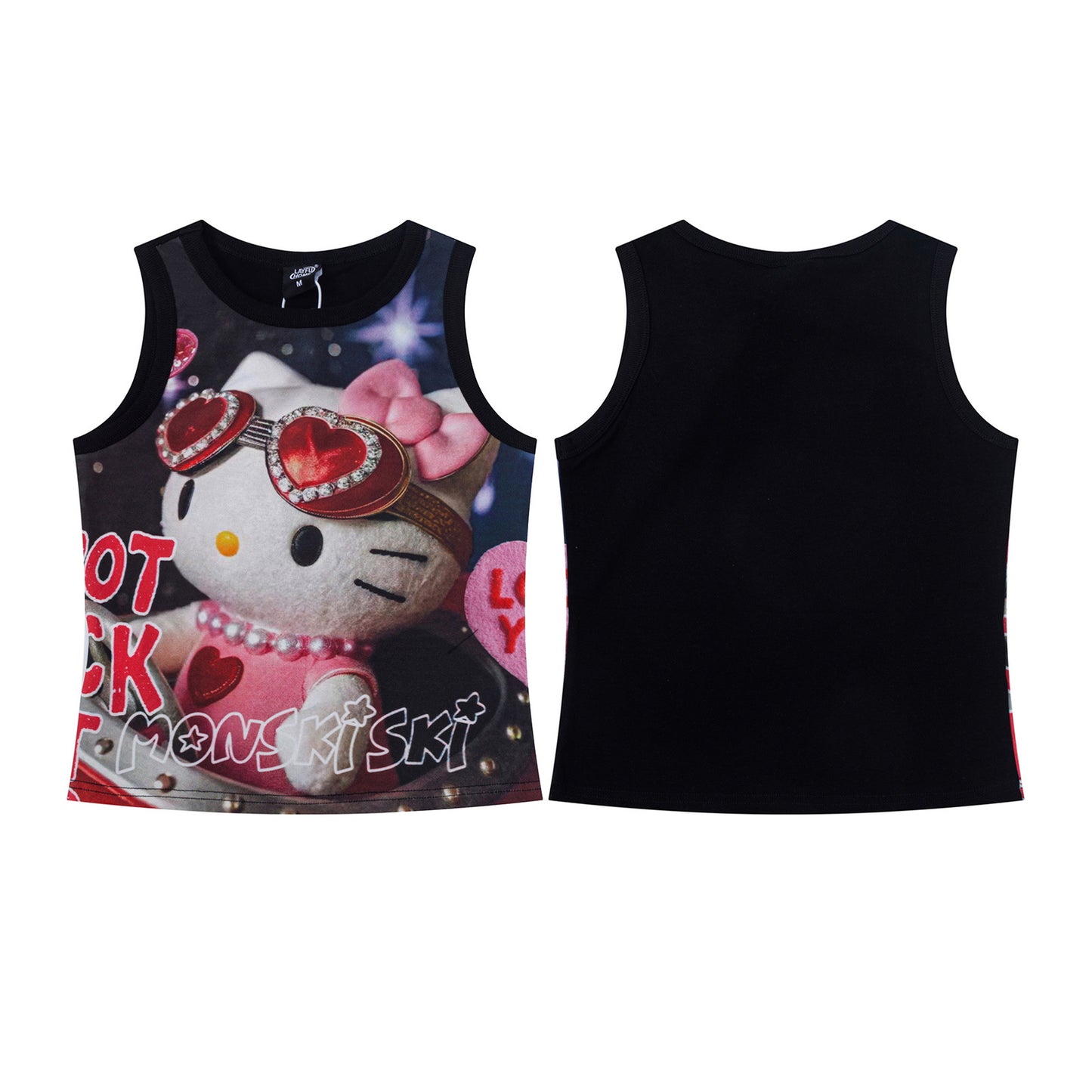 Kitty Cat Full Print Elastic Tank Top Women Slim Spicy Girl Undershirt Sleeveless Outerwear