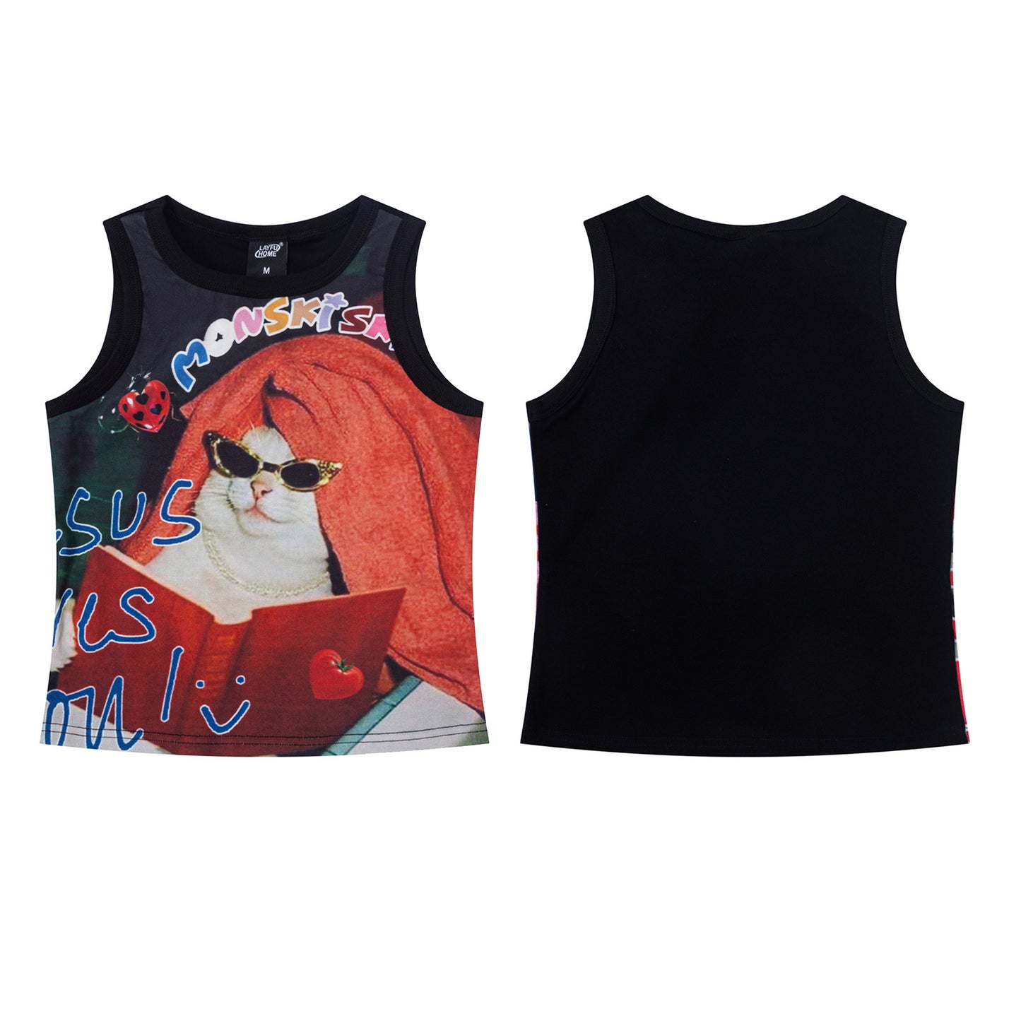 Cartoon Cat Print Tank Top Women Summer Slim Fit Versatile BF Style Undershirt Sleeveless Outerwear