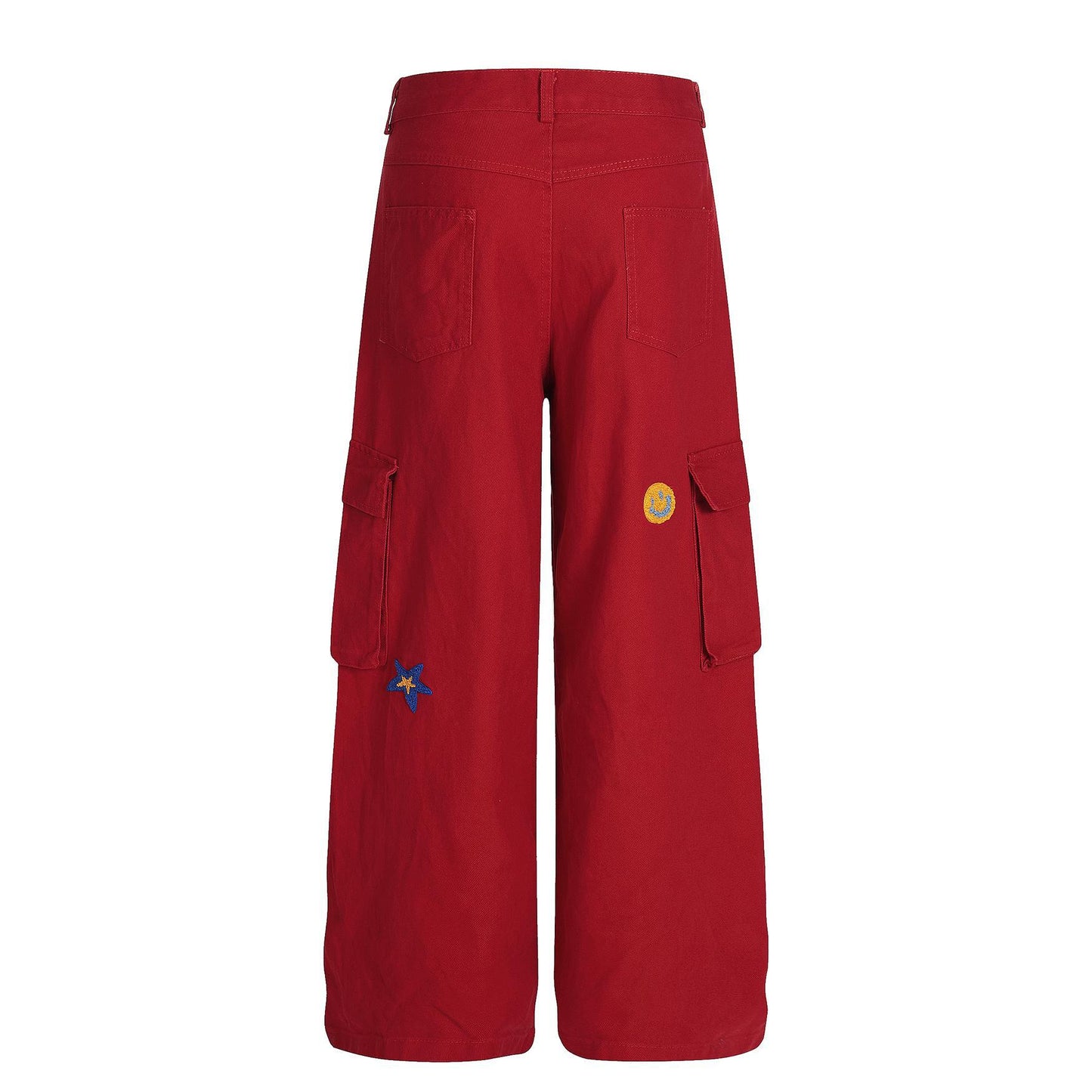 Large pocket embroidered workwear casual pants