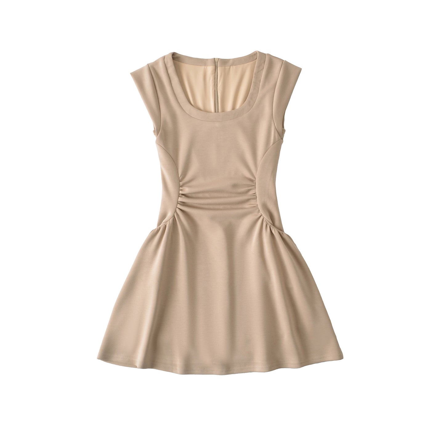 U-neck sleeveless patchwork pleated waist dress