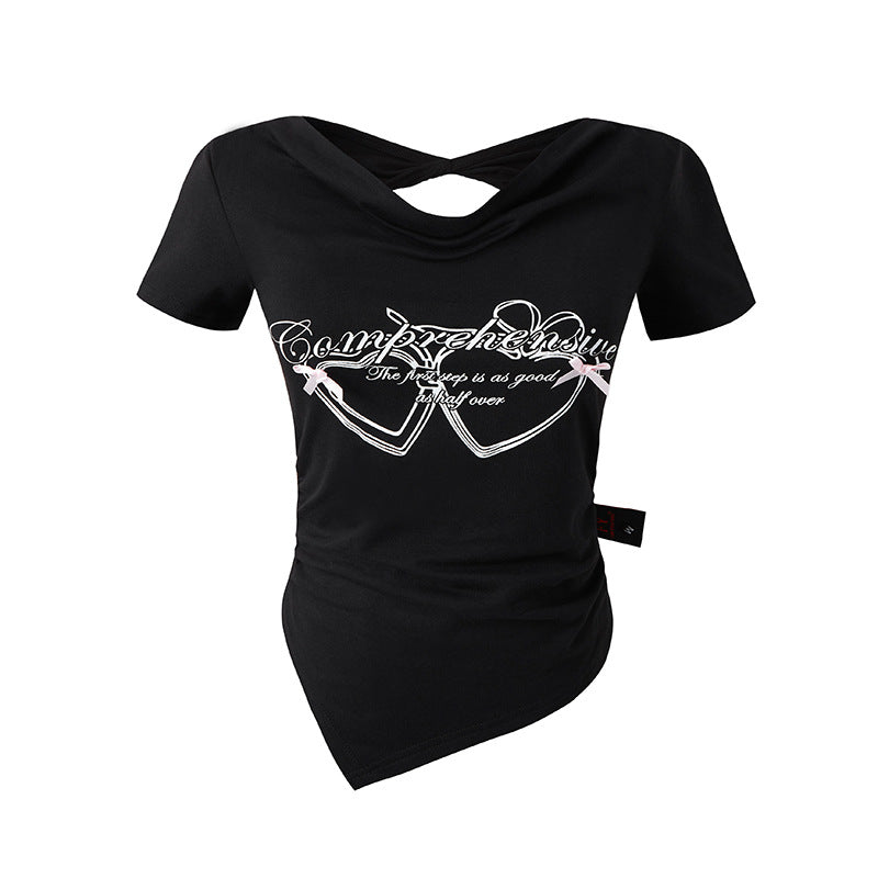 Short Sleeve T-Shirt Bowknot Sexy Backless Slim Sweet Top