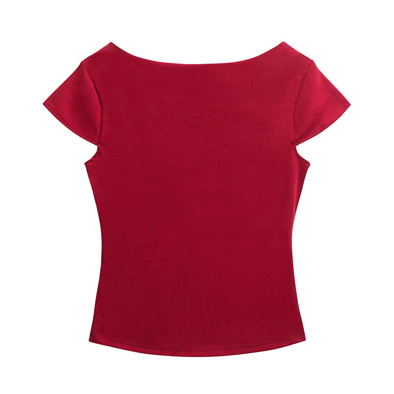 Summer New Slim Off-Shoulder Crewneck One-Shoulder T-Shirt