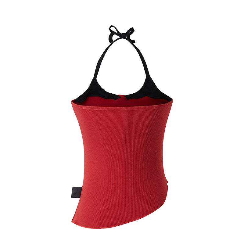 Fake Two-Piece Halter Top for Women Slim Fit with Adjustable Straps Design