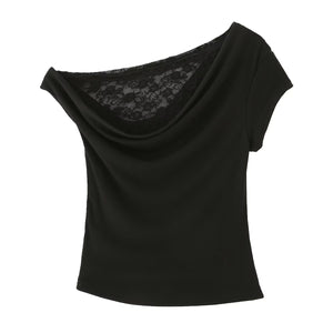 Swinging collar sexy off shoulder irregular T-shirt