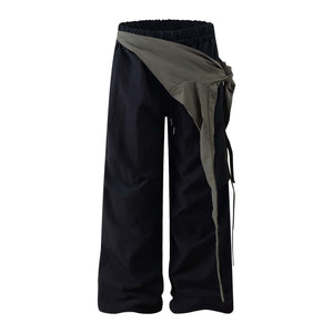 Pleated Patchwork Casual Pants Unisex Loose Wide Leg Straight Tube Sports Trousers