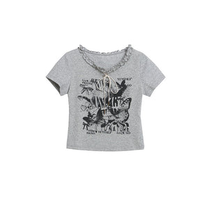 Short Sleeve T-Shirt for Women Slim Fit Spicy Girl Style Casual Tie-Back Crop Top