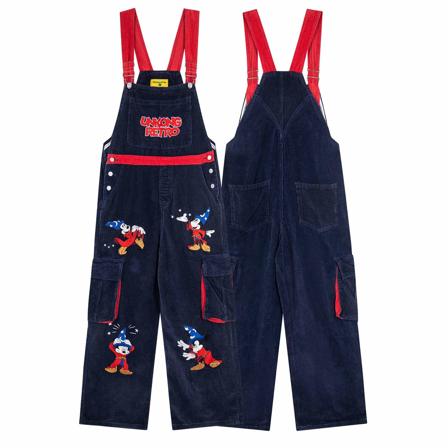 Colorblock Trendy Unique Design Fun Cartoon Embroidery Overalls Unisex Straight Jumpsuit