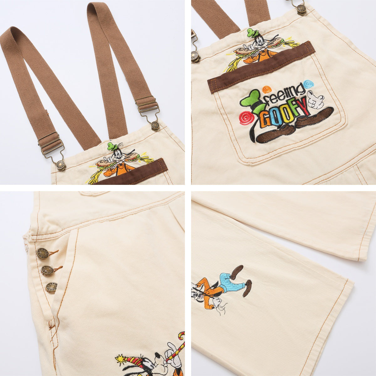 Cartoon embroidered overalls casual pants