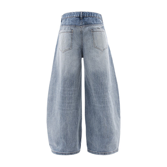 Washed Wide Leg Tapered Jeans Unisex Loose Slimming Long Pants