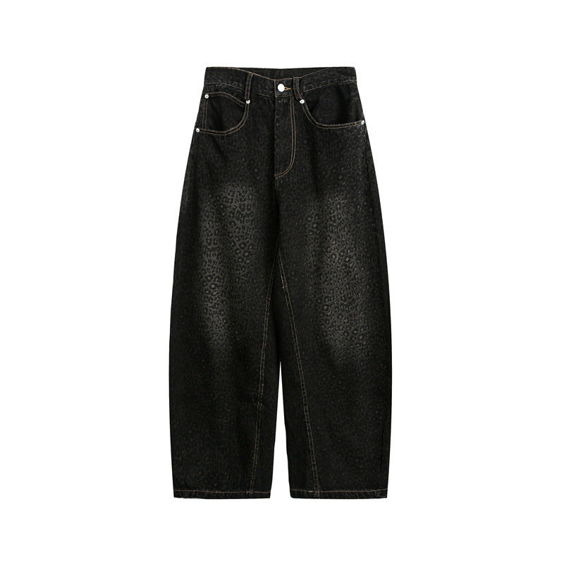 Leopard print jeans men's and women's loose casual pants