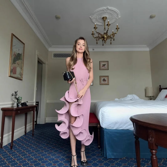 Irregular Hem Leaf Trim Sexy Strapless Fitted Dress