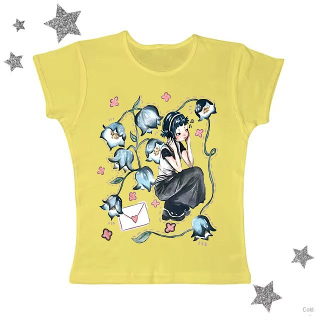 Short Sleeve Round Neck Printed Slim Fit
