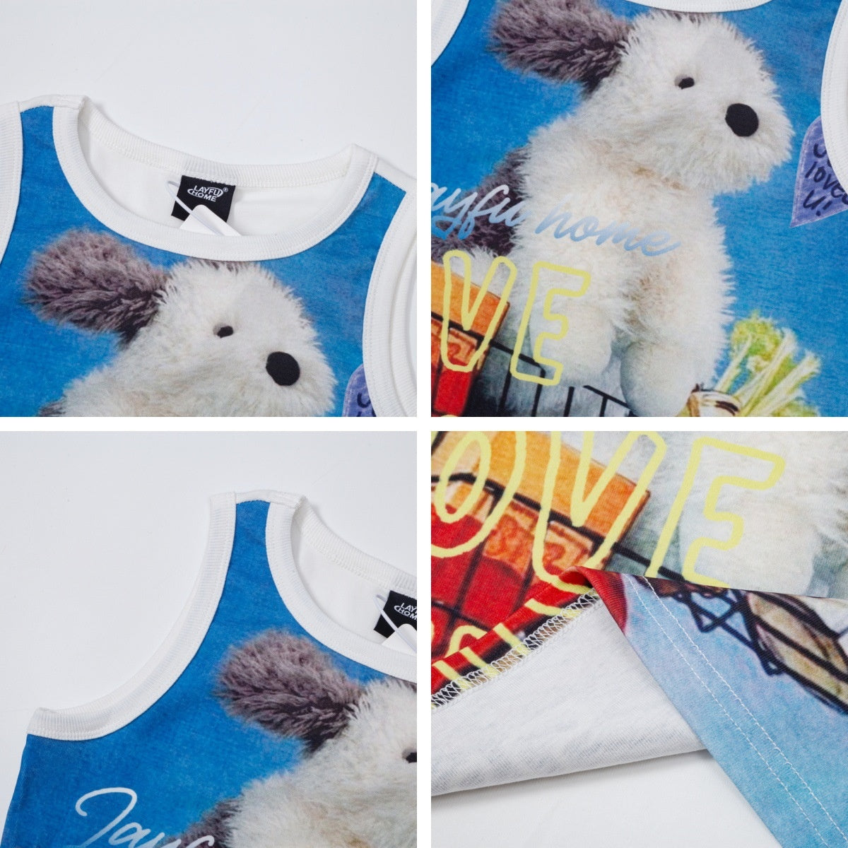 Spicy Girl Fuzzy Puppy Print Sleeveless Top Women Summer Slim Fit Short Elastic Camisole