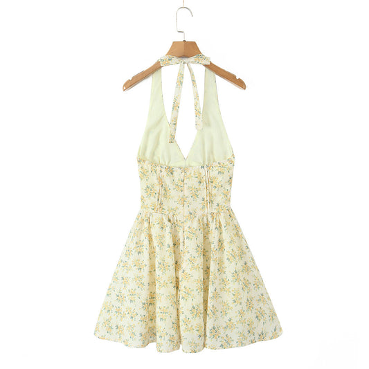 Elegant Floral Print Bow Tie Strapless Short Dress