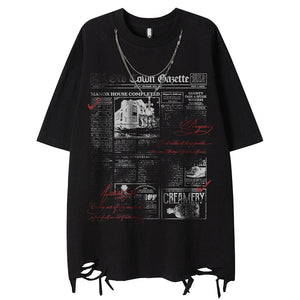 Short Sleeve T-Shirt with Ripped Hem and Chain for Men's Dance