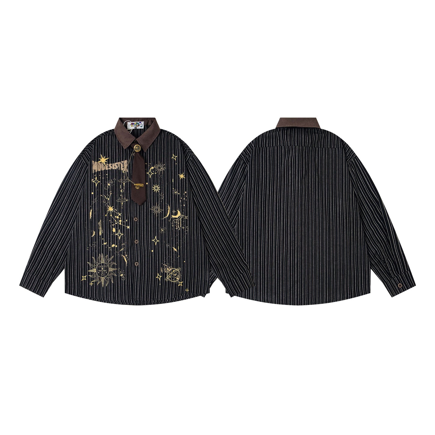 Color Block Design Collar Stripe Long Sleeve Shirt Men's Loose Casual Trendy Couple Shirt