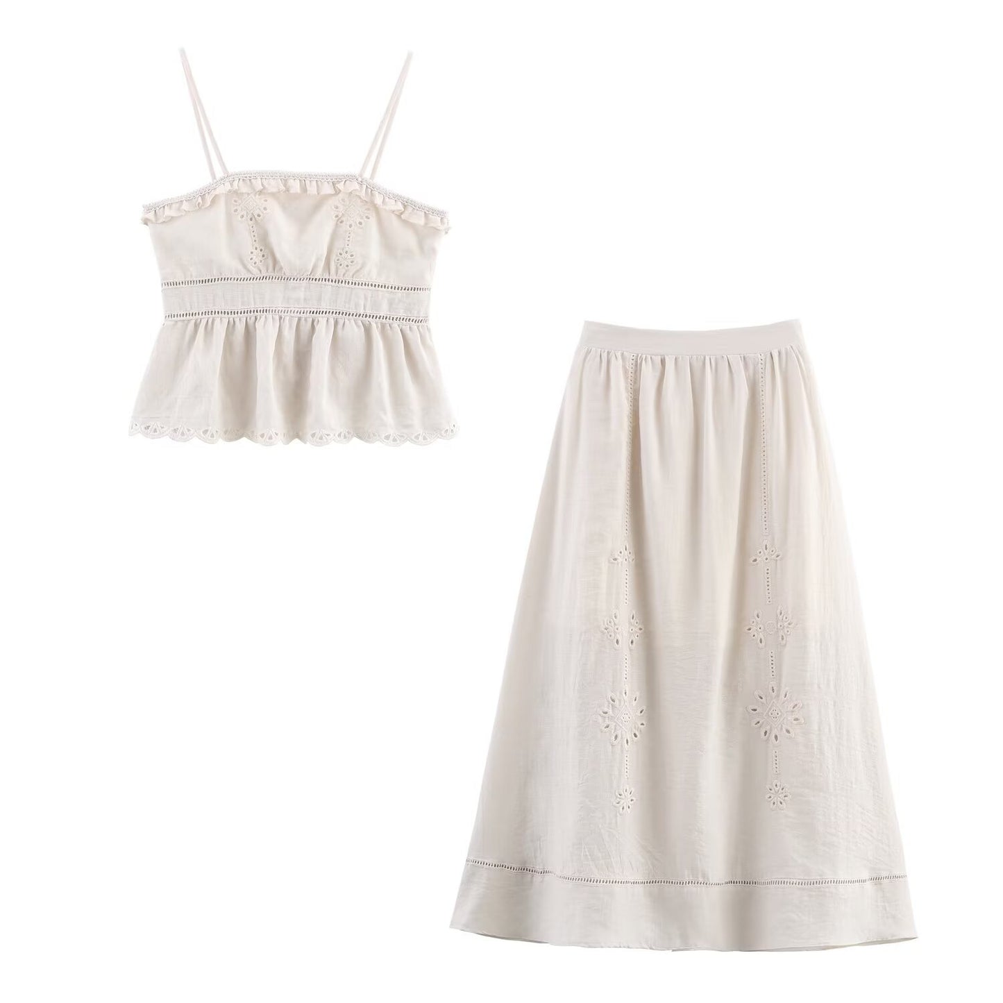 Embroidered short suspender+Embroidered skirt set for women