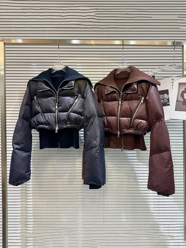 Fashion New Items Women's Suits Sleeveless Knitted Vest Turn-down Collar Zipper Warm Coat Set Female