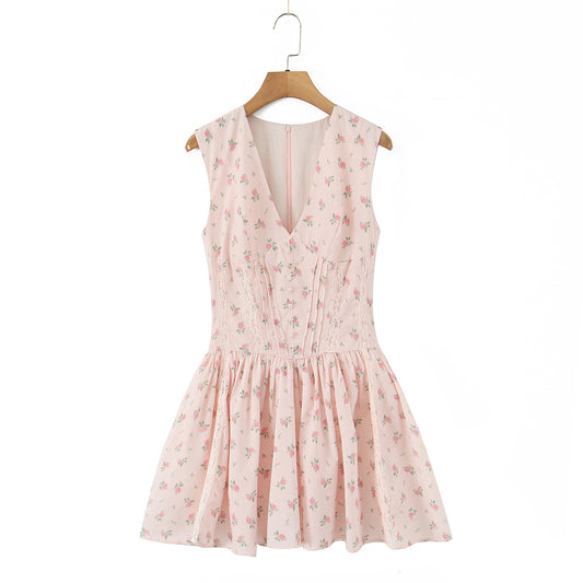 Floral Print V-Neck Mini Dress