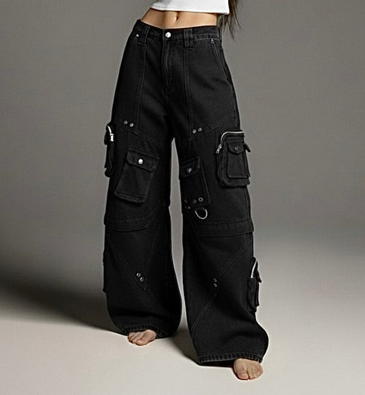 Street Style High-Quality Washed Workwear Pocket Detachable Denim Long Pants