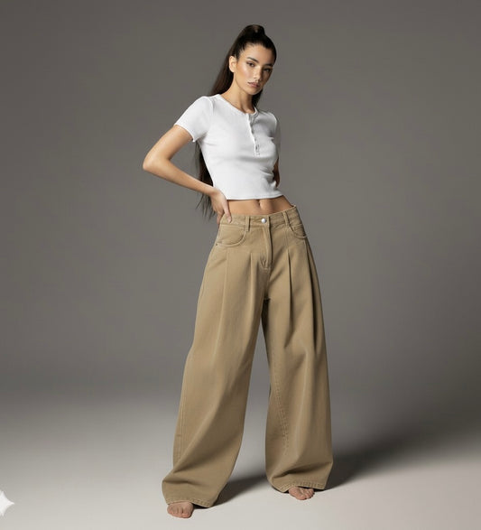 Washed loose curved knife straight tube retro workwear casual pants