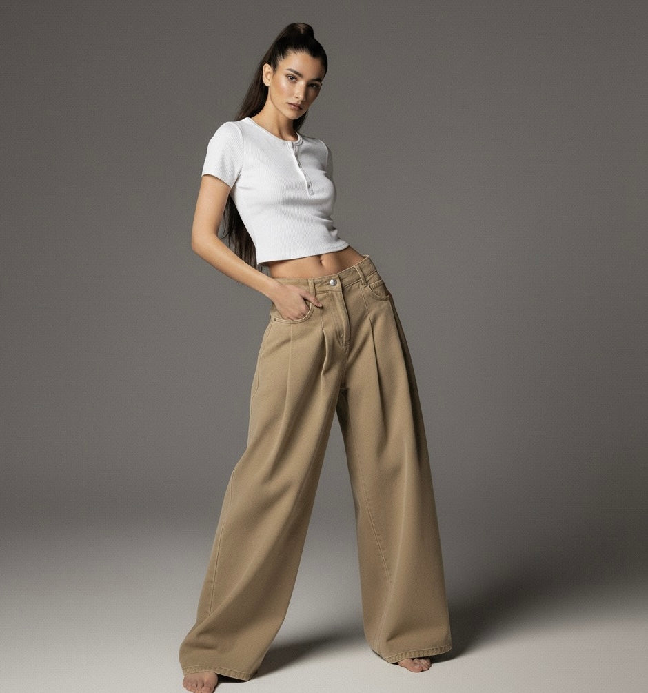 Washed loose curved knife straight tube retro workwear casual pants