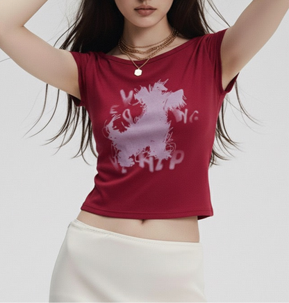 Summer New Slim Off-Shoulder  Crewneck One-Shoulder T-Shirt