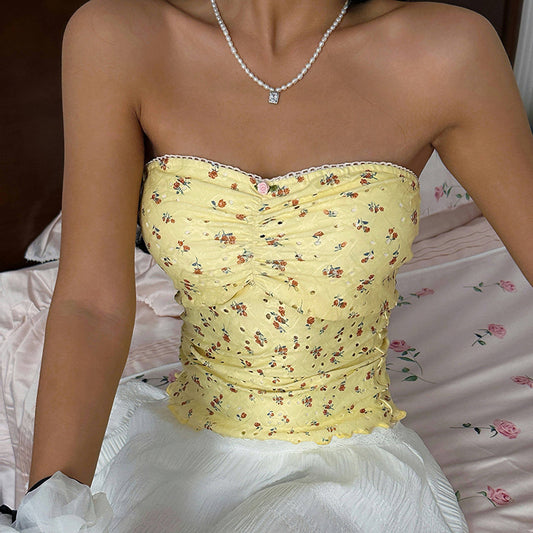 Floral hot girl strapless slim fit bottom vest top