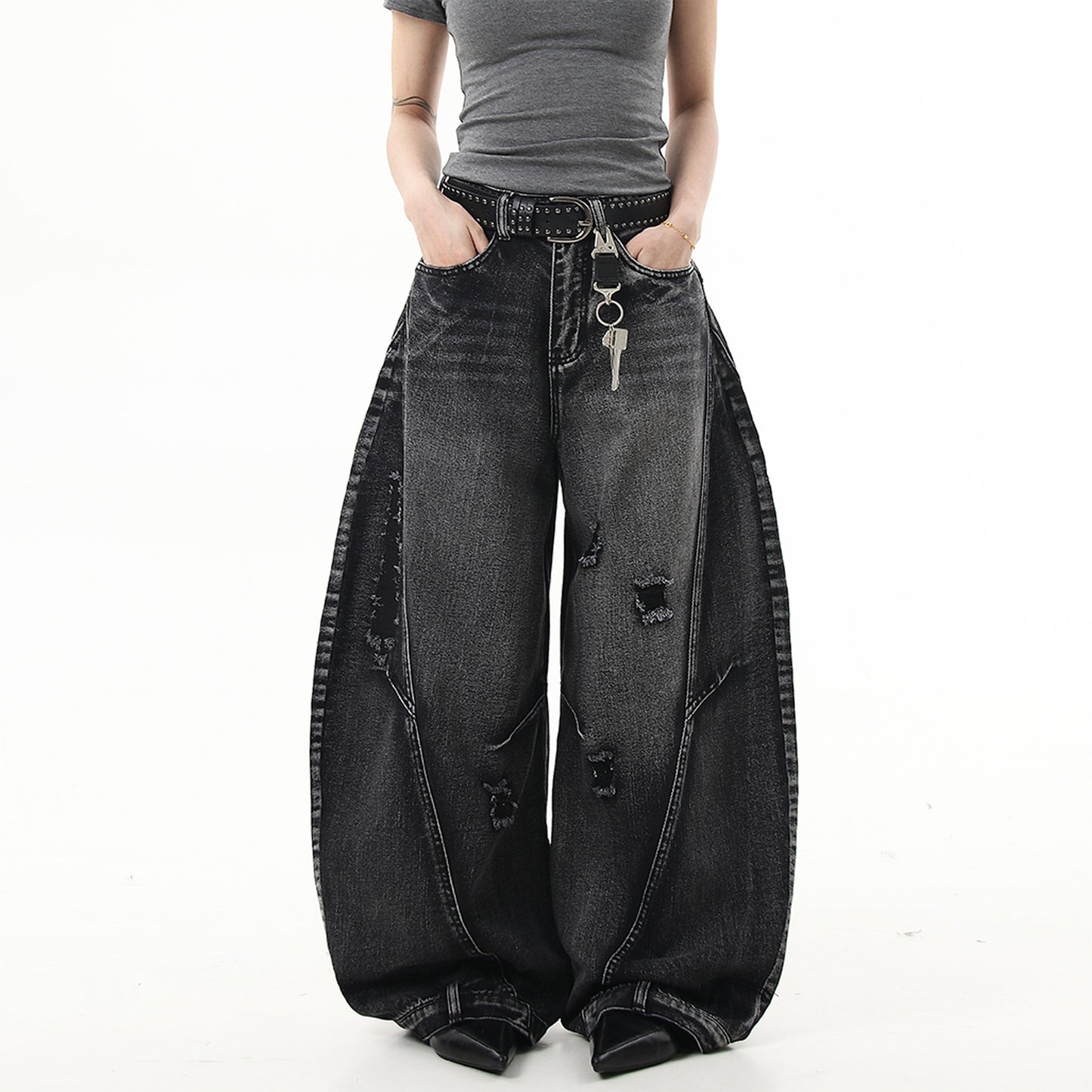 Vintage washed vintage curved knife dad jeans