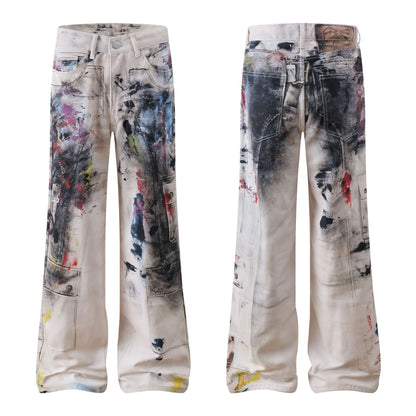 Retro Simple Loose Distressed Design Jeans