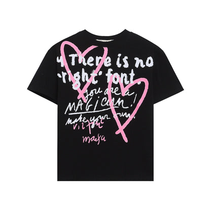 Heart Letter Print Short Sleeve T-Shirt Women's Regular Shoulder Slim Fit Cropped Spicy Girl Top INS