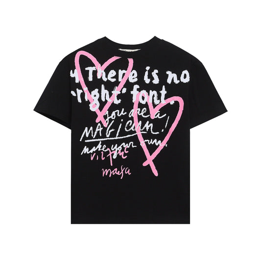 Heart Letter Print Short Sleeve T-Shirt Women's Regular Shoulder Slim Fit Cropped Spicy Girl Top INS