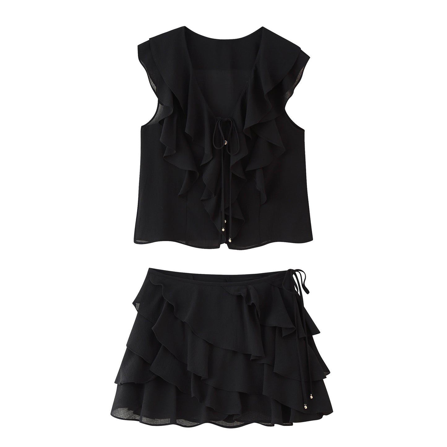 Women's Layered Decorative Shirt + Skirt Set