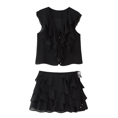 Women's Layered Decorative Shirt + Skirt Set