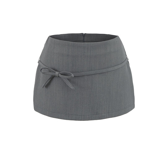 Elastic Waist Tie Belt Butterfly Knot Lined Pencil Skirt