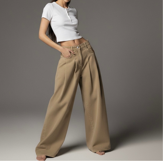 Washed loose curved knife straight tube retro workwear casual pants