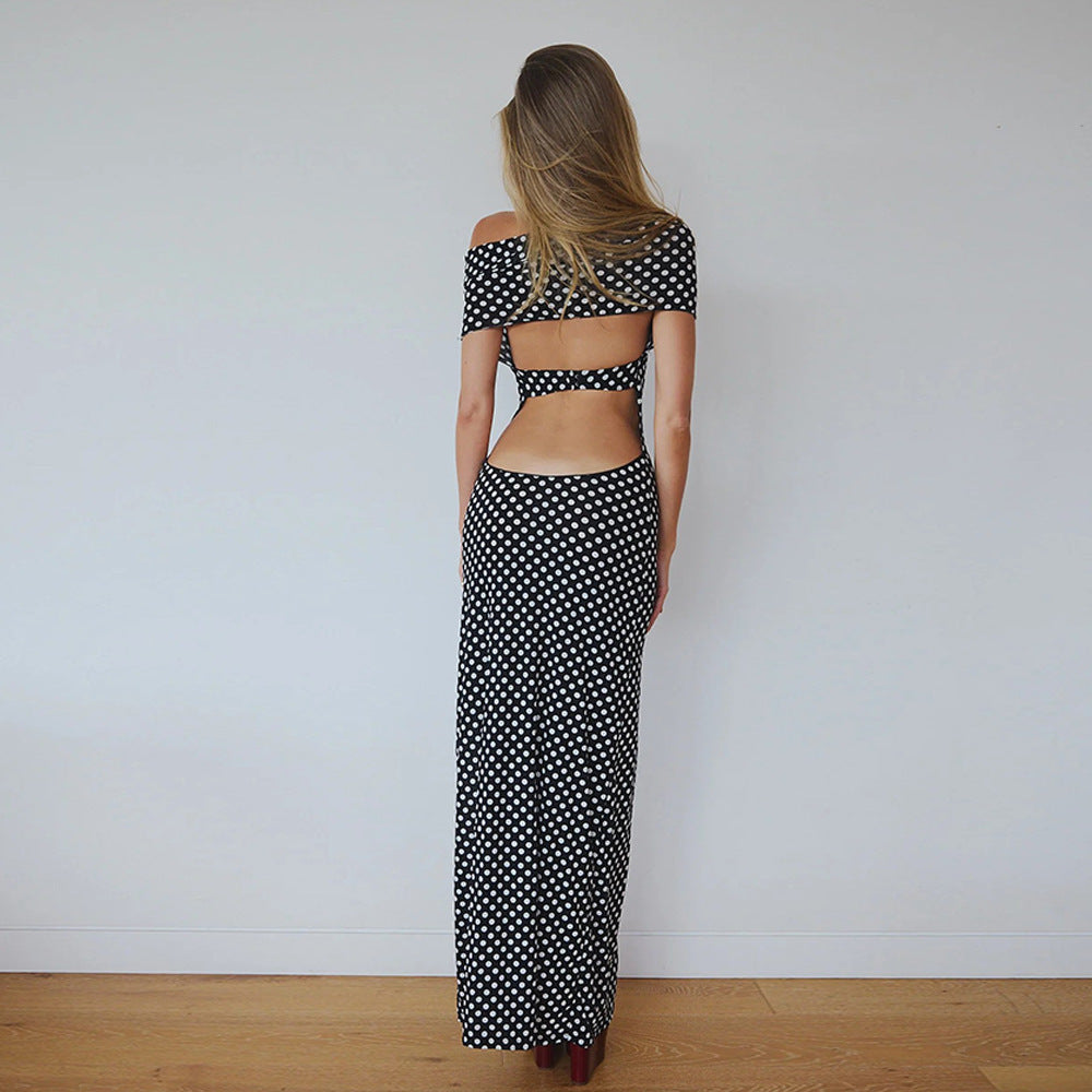 Strapless neck hanging slim fit women's polka dot dress