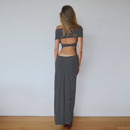 Strapless neck hanging slim fit women's polka dot dress