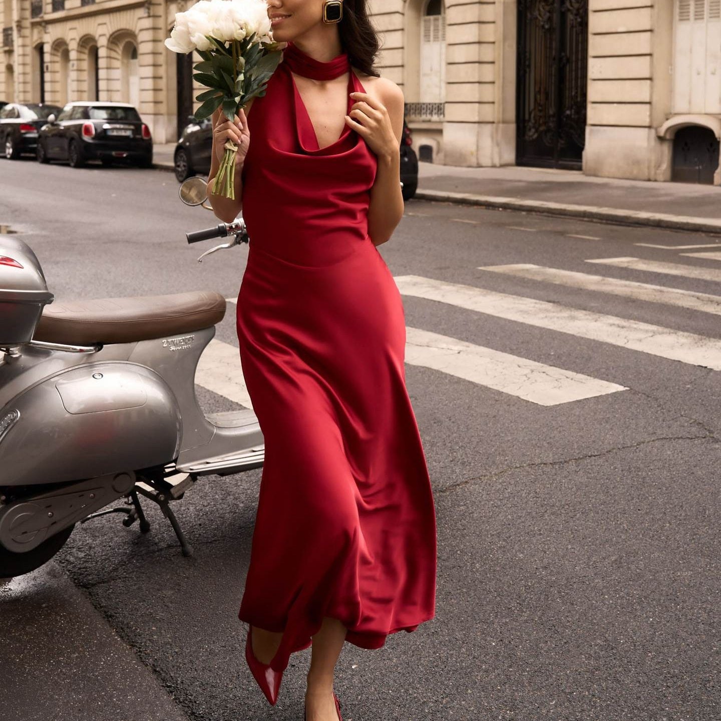 V-neck Charm Halter Dress Summer New Slim Long Dress Backless