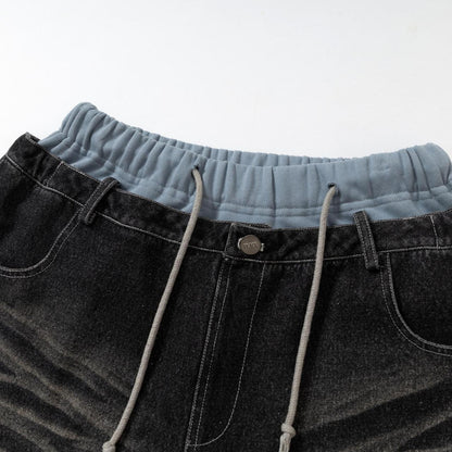 Retro ripped contrasting color patchwork casual pants
