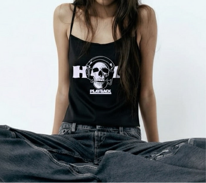 Gothic Skull Print Versatile Sexy Punk Fitted Slim Strapless