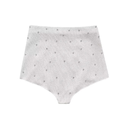 Women's Jewelry-Adorned Neckline Top + High-Waisted Wide-Leg Triangle Pants with Jewelry-Adorned Details